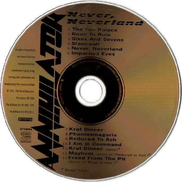 Annihilator – Never, Neverland - CD ALBUM on GOLD DISC (used)