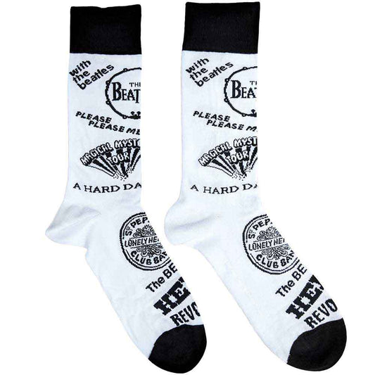 The Beatles Unisex Ankle Socks: Albums Monochrome (White)