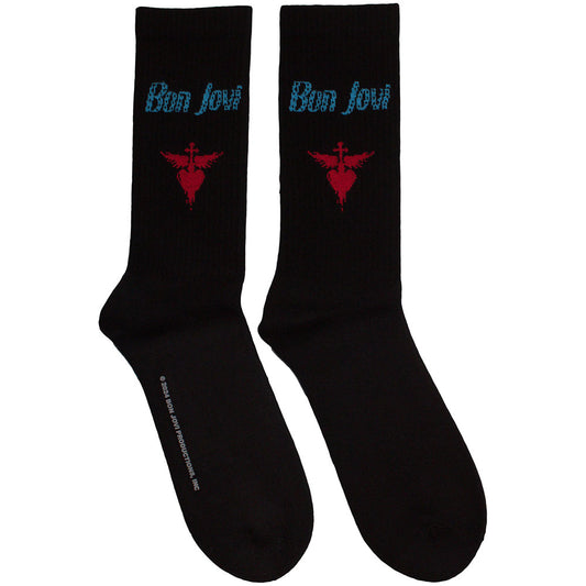 Bon Jovi Unisex Terry Socks: Dagger Heart Blue Logo (Black)