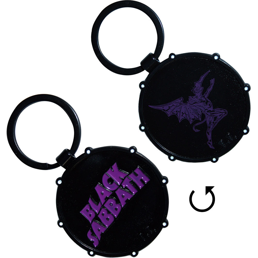 Black Sabbath Keychain: Wavy Logo & Daemon Drum (Double Sided)