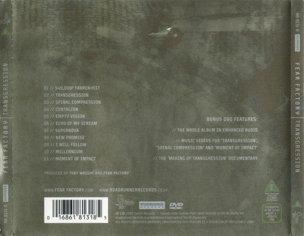 Fear Factory – Transgression - CD ALBUM & DVD SET (used)
