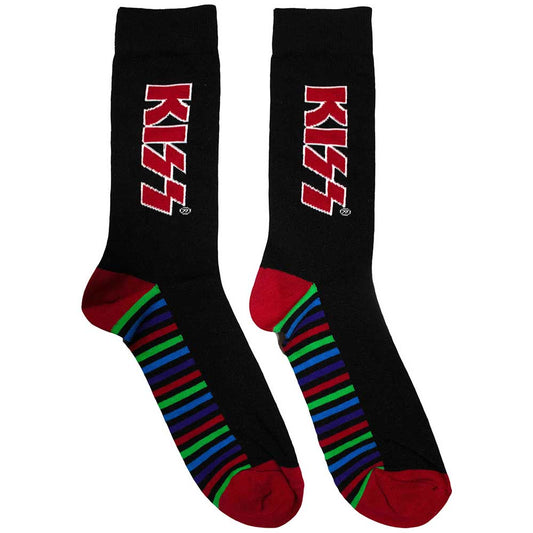 KISS Unisex Ankle Socks: Red Logo & Stripes (Black)