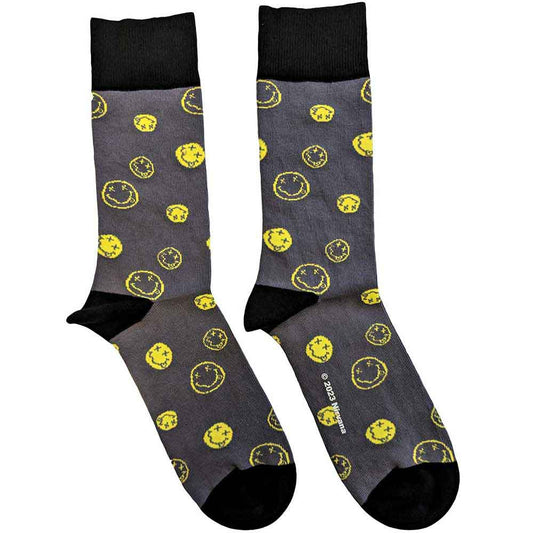 Nirvana Unisex Ankle Socks: Mixed Happy Faces (Charcoal Grey)