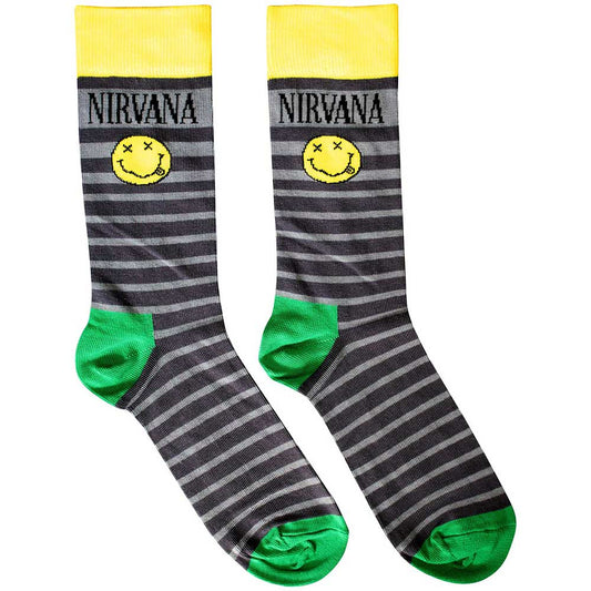 Nirvana Unisex Ankle Socks: Happy Face & Logo Stripes