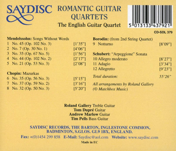 The English Guitar Quartet – Romantic Guitar Quartets - CD ALBUM (used)