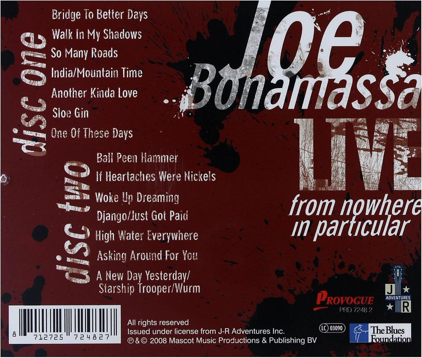 Joe Bonamassa -Live From Nowhere In Particular - 2 x CD ALBUM SET