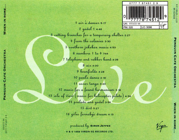 Penguin Cafe Orchestra – When In Rome... - CD ALBUM (used)
