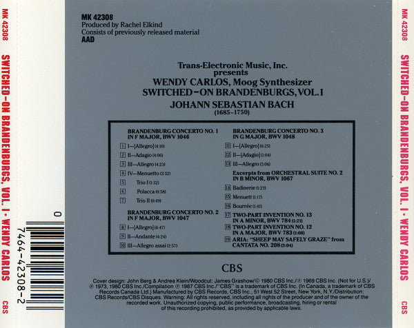 Wendy Carlos – Switched-On Brandenburgs, Vol. I - CD ALBUM (used)