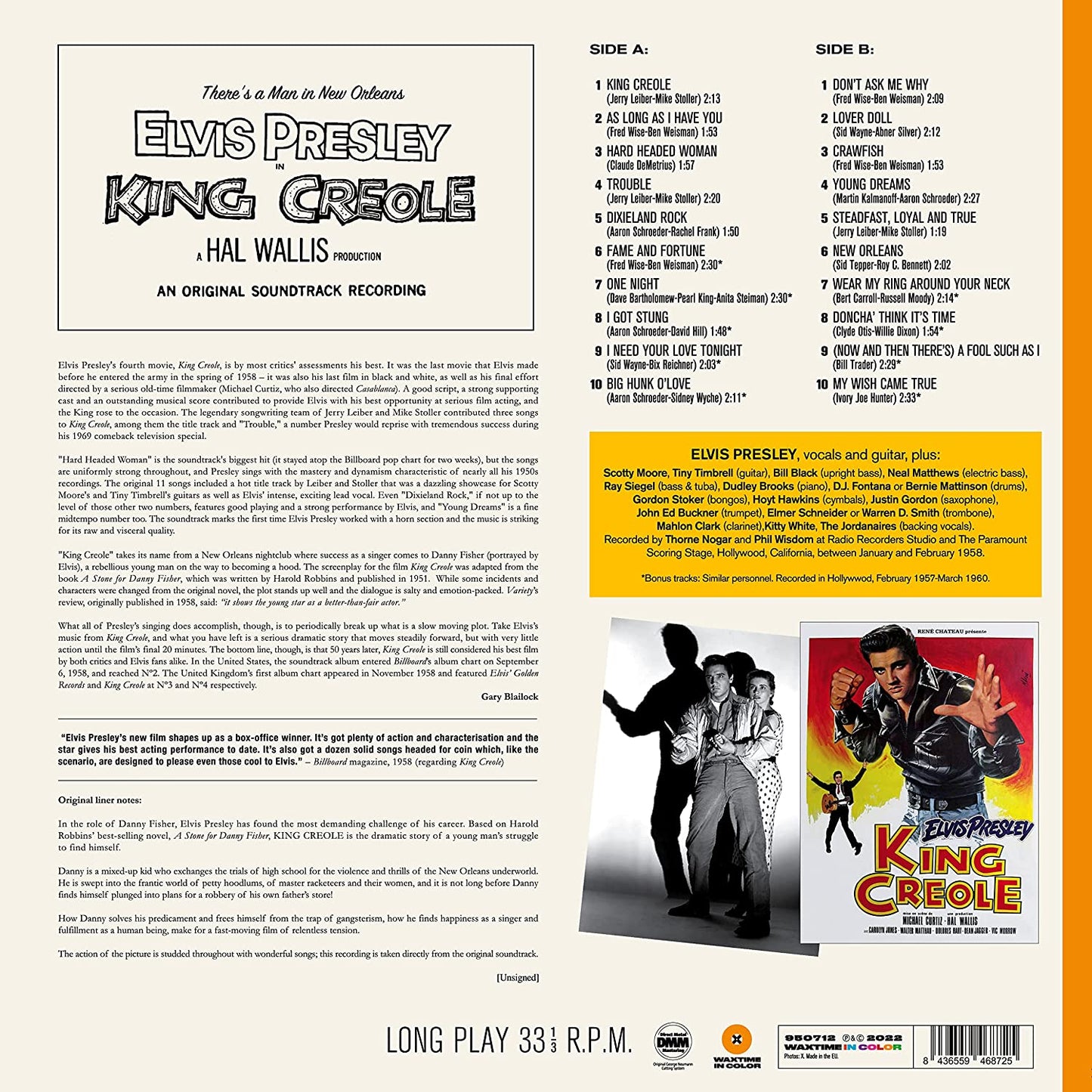 Elvis Presley – King Creole - ORANGE COLOURED VINYL 180 GRAM LP