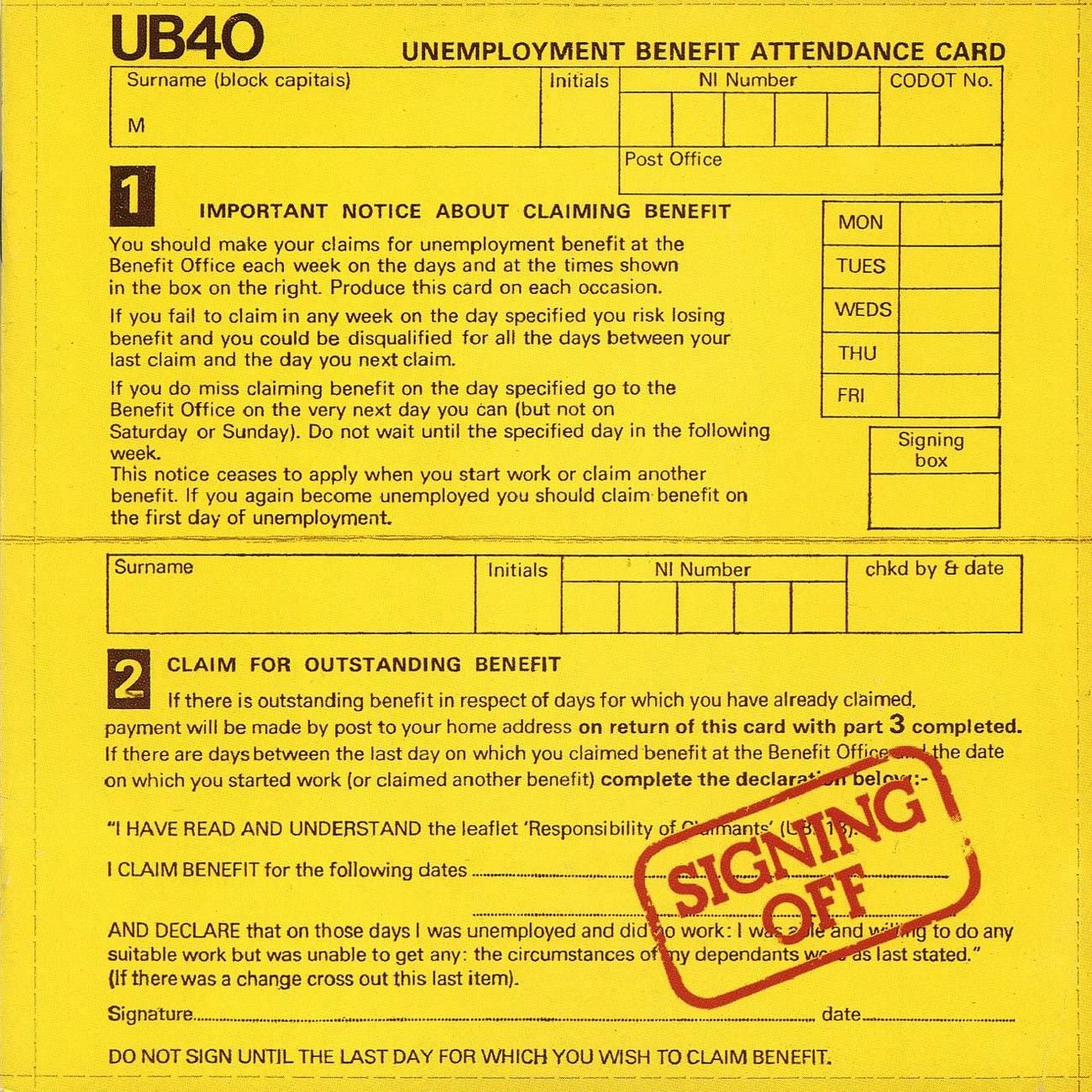 UB40 – Signing Off - CD ALBUM