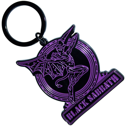 Black Sabbath Keychain: Purple Text Logo & Daemon
