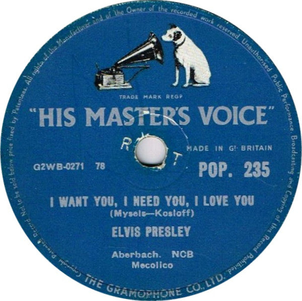 Elvis Presley – I Want You, I Need You, I Love You -78 RPM VINYL (Used)