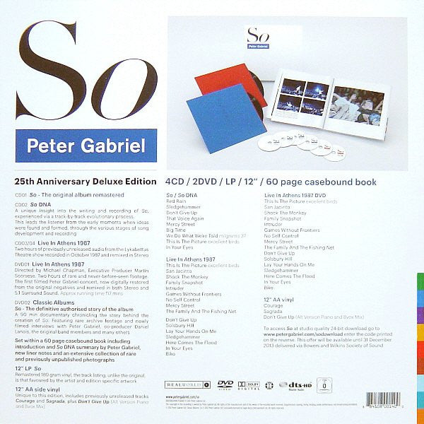 Peter Gabriel – So 25th Anniversary Deluxe Edition 4 x CD/ 2x DVD/ LP/ 12"/ 60 page Casebound book