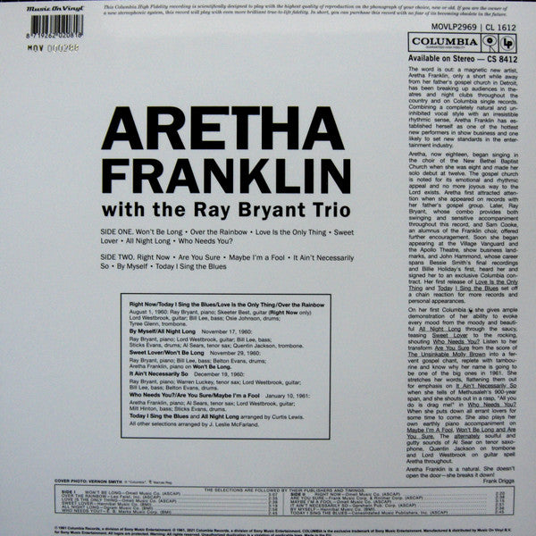 Aretha Franklin With The Ray Bryant Combo – Aretha - RED COLOURED VINYL 180 GRAM LP