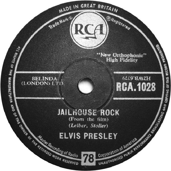 Elvis Presley –  Jailhouse Rock / Treat Me Nice -78 RPM VINYL (Used)