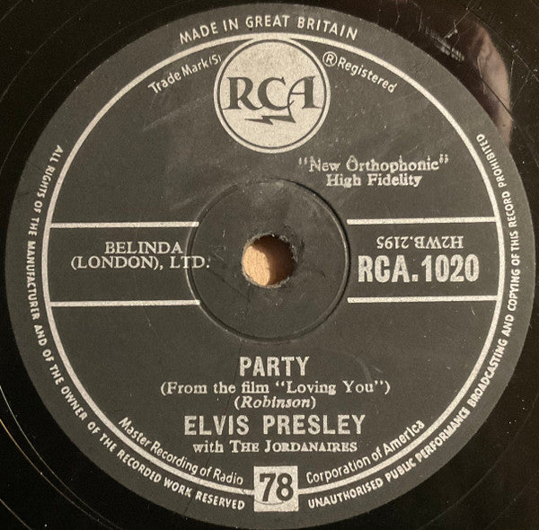 Elvis Presley –  Party -78 RPM VINYL (Used)