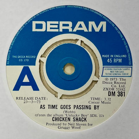 Chicken Shack As Time Goes Passing By RARE DEMO ISSUE 7"
