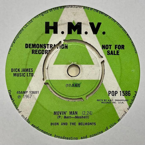 Dion And The Belmonts Movin' Man RARE DEMO ISSUE 7"