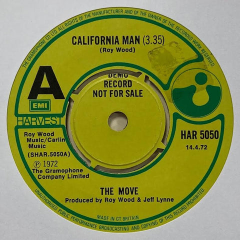The Move ‎– California Man RARE ORIGINAL DEMO ISSUE 7"