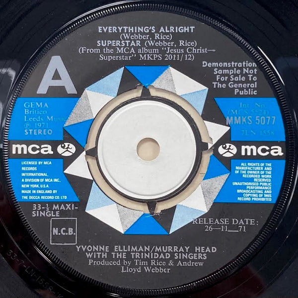 Murray Head / Yvonne Elliman Jesus Christ Superstar Excerpts From RARE ORIGINAL DEMO 7" MAXI-SINGLE