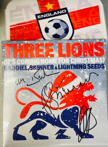 Baddiel, Skinner & Lightning Seeds – Three Lions (It's Coming Home For Christmas) SIGNED - WHITE COLOURED VINYL 7"