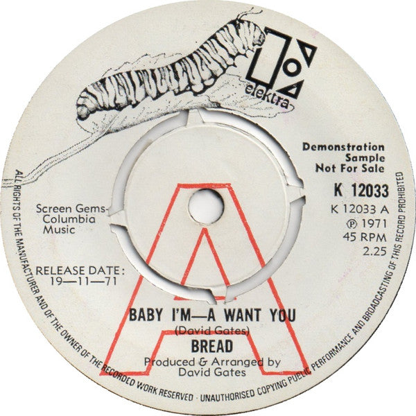 Bread - Baby I'm-A Want You - PROMO 7" SINGLE (used)