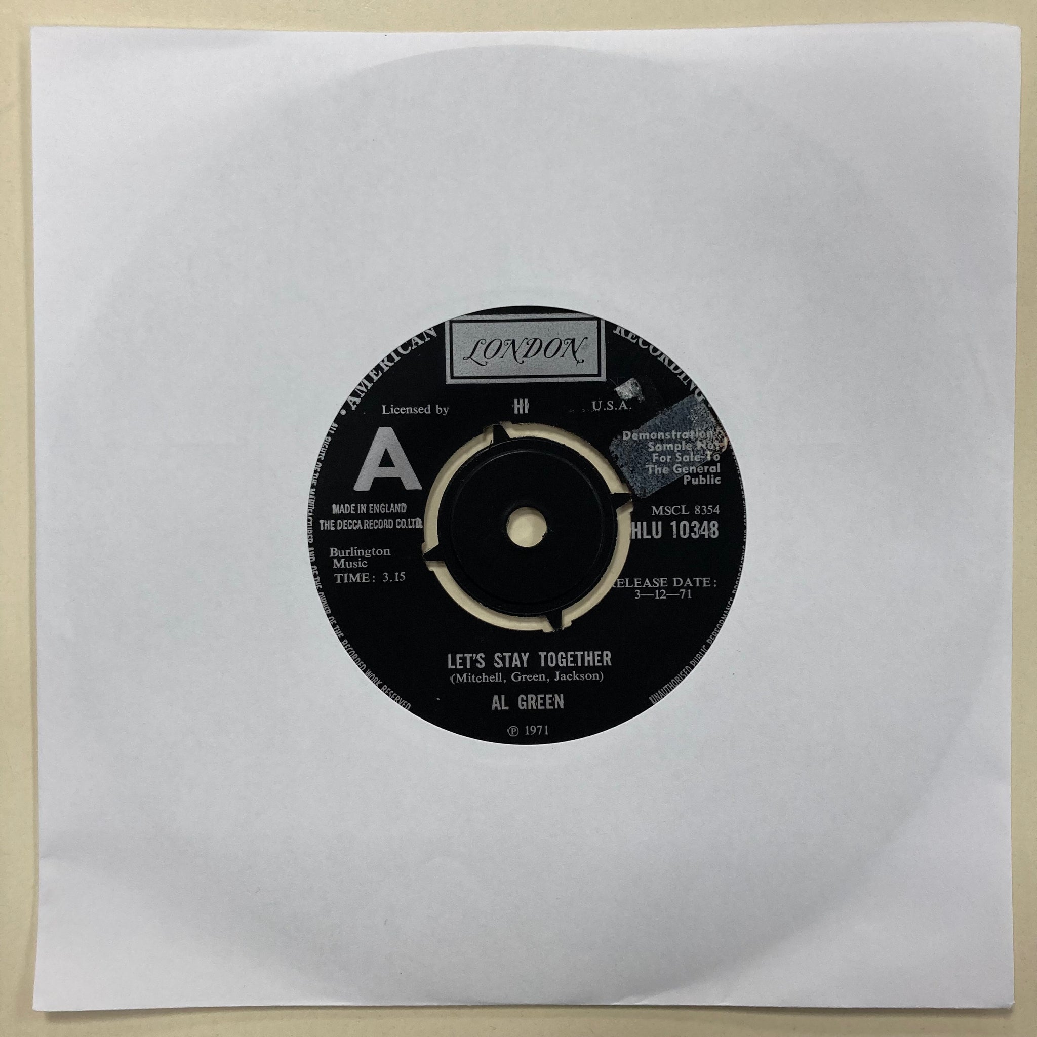 Al Green - Let's Stay Together - ORIGINAL PROMO ISSUE 7" SINGLE