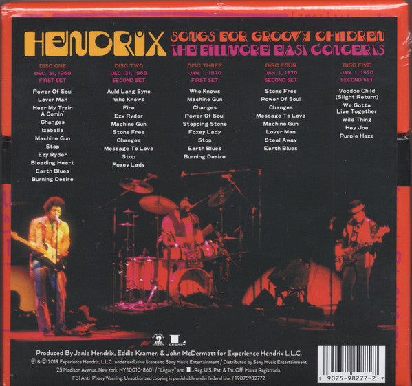 Jimi Hendrix ‎– Songs For Groovy Children (The Fillmore East Concerts) 5 x CD BOX SET