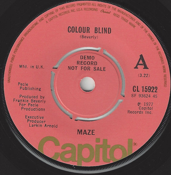 Maze - Colour Blind -  DEMO ONLY 7" SINGLE (used)