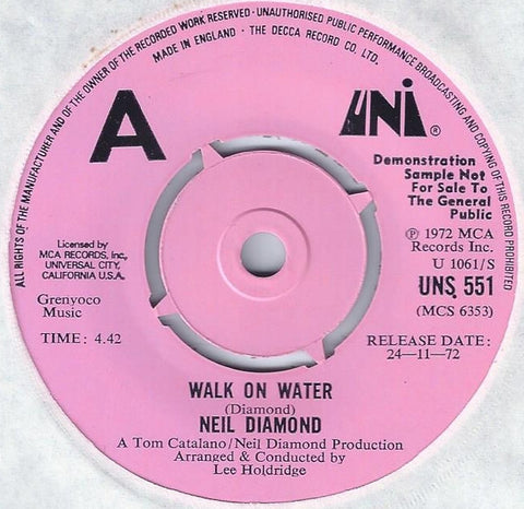 Neil Diamond - Walk On Water (7" Promo Copy)