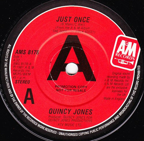Quincy Jones - Just Once - PROMO ISSUE 7" SINGLE (used)
