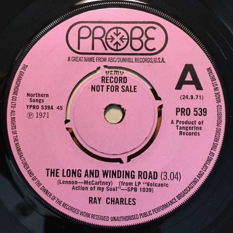 Ray Charles-The Long And Winding Road PROMO Only Issue 7"
