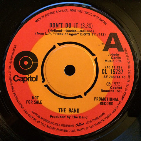 The Band – Don't Do It PROMO Only Issue 7"