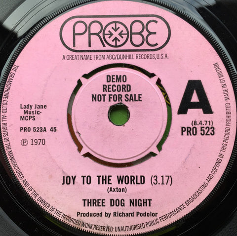 Three Dog Night - Joy To The World DEMO/PROMO Only Issue 7"