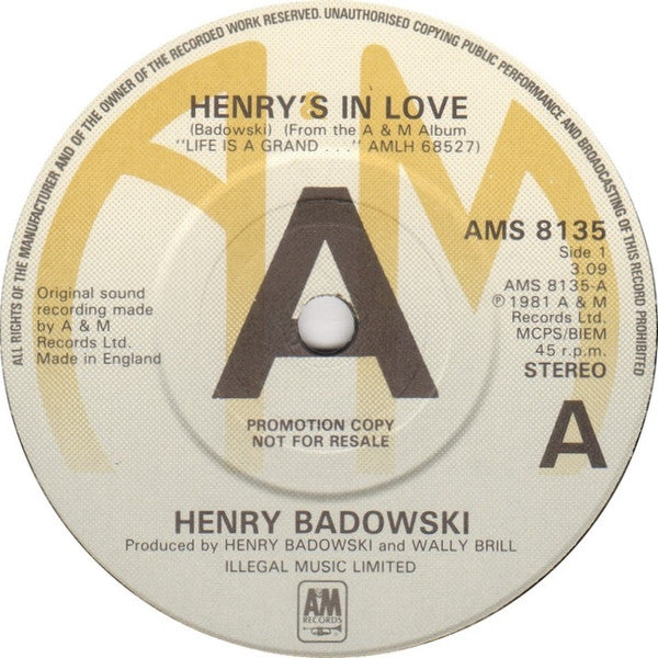 Henry Badowski - Henry's In Love - PROMO 7" SINGLE (used)