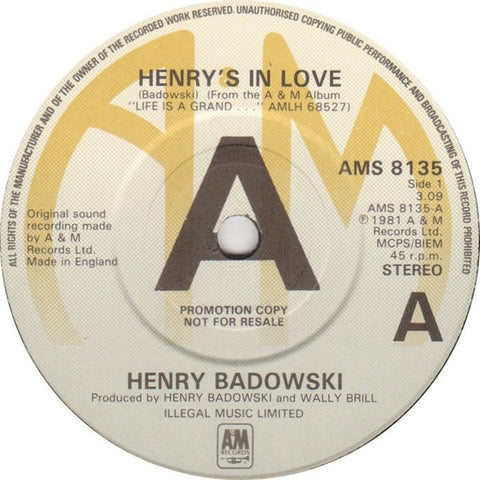 Henry Badowski - Henry's In Love - PROMO 7" SINGLE